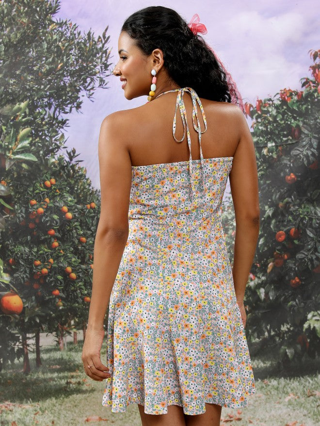 Tokyo Talkies Women Pink/Orange Printed Fit And Flare Dress - Pink - Image 3