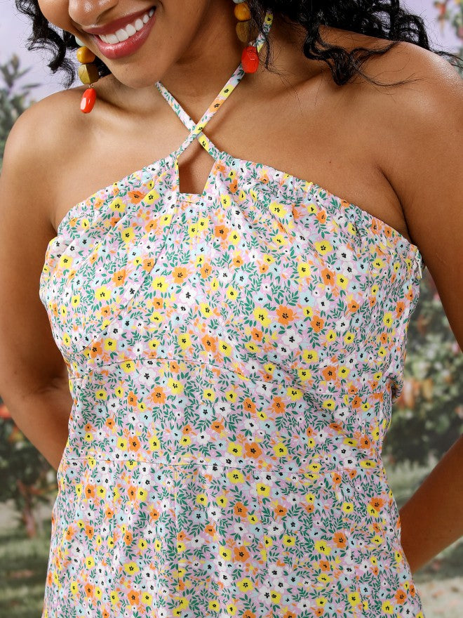 Tokyo Talkies Women Pink/Orange Printed Fit And Flare Dress - Pink - Image 5