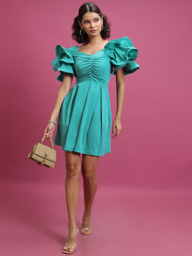 Tokyo Talkies Women Sea Green Solid A-Line Dress - Sage - Image 2