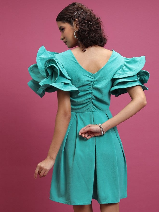 Tokyo Talkies Women Sea Green Solid A-Line Dress - Sage - Image 3