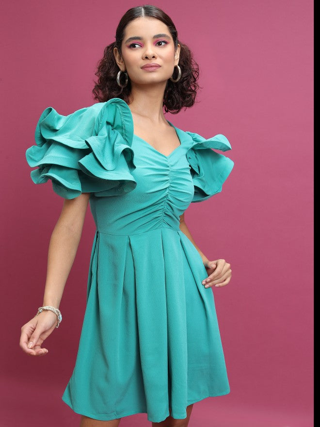 Tokyo Talkies Women Sea Green Solid A-Line Dress - Sage - Image 6