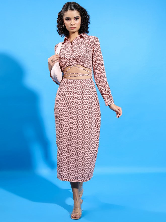 Tokyo Talkies Women Peach Printed Shirt Dress - Peach - Image 1