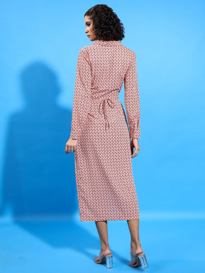 Tokyo Talkies Women Peach Printed Shirt Dress - Peach - Image 3