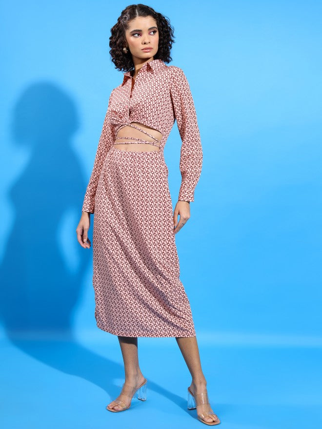Tokyo Talkies Women Peach Printed Shirt Dress - Peach - Image 4