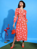 Tokyo Talkies Women Orange Printed Maxi Dress - Orange - Image 1