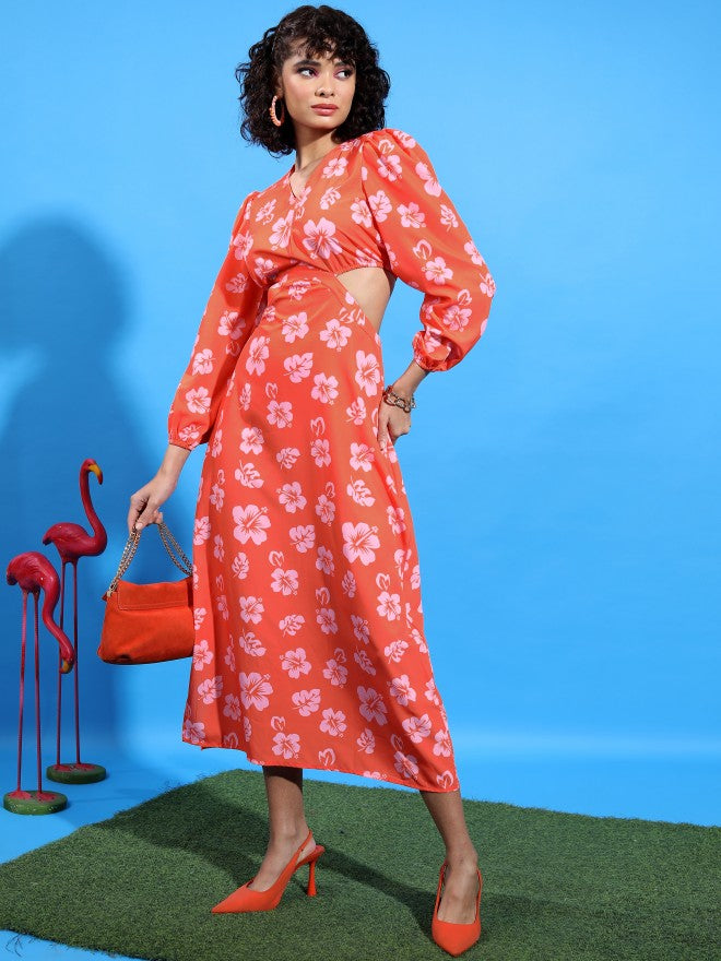 Tokyo Talkies Women Orange Printed Maxi Dress - Orange - Image 2