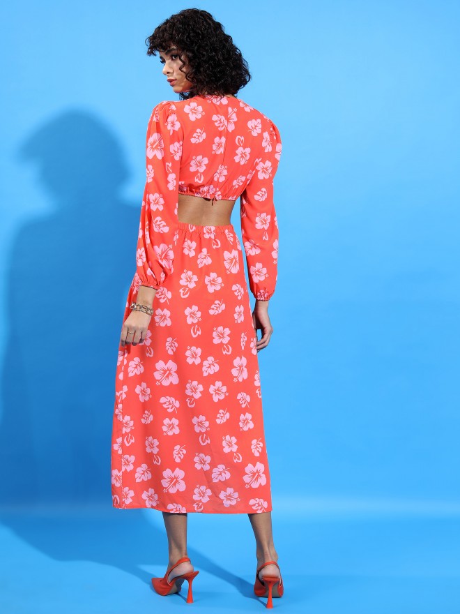 Tokyo Talkies Women Orange Printed Maxi Dress - Orange - Image 3
