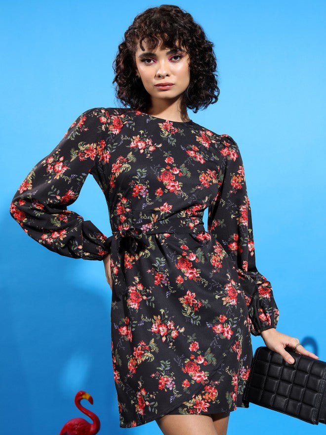 Tokyo Talkies Women Black/Red/Multi Printed Wrap Dress - Black - Image 1