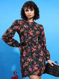 Tokyo Talkies Women Black/Red/Multi Printed Wrap Dress - Black - Image 1