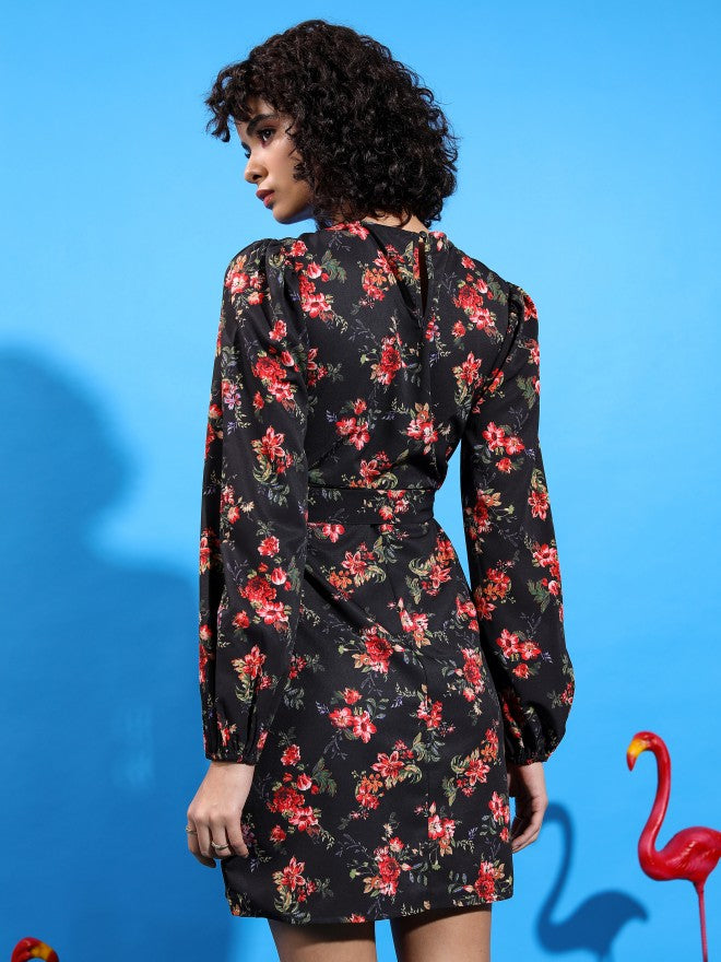 Tokyo Talkies Women Black/Red/Multi Printed Wrap Dress - Black - Image 3