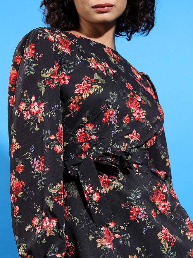 Tokyo Talkies Women Black/Red/Multi Printed Wrap Dress - Black - Image 5