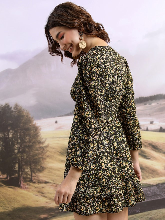 Tokyo Talkies Women Black/Yellow/Multi Printed Wrap Dress - Black - Image 3
