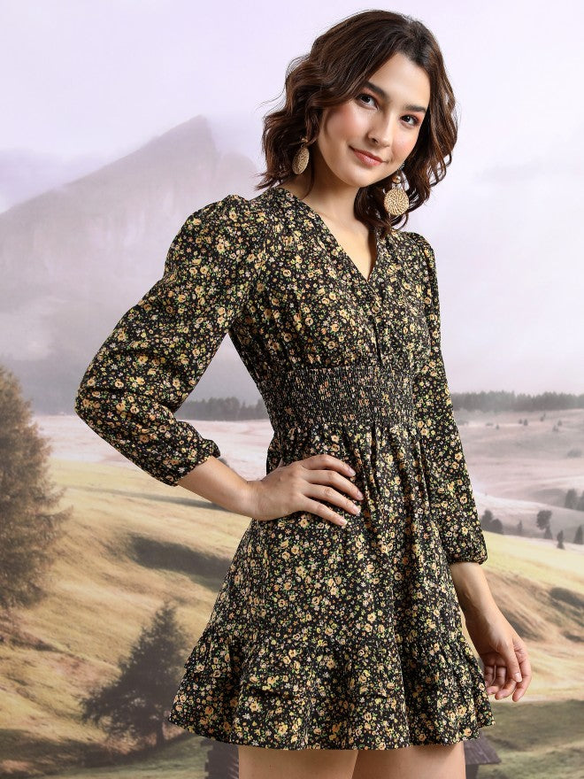 Tokyo Talkies Women Black/Yellow/Multi Printed Wrap Dress - Black - Image 6