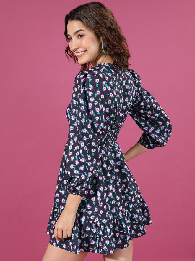 Tokyo Talkies Women Black Printed Wrap Dress - Black - Image 3
