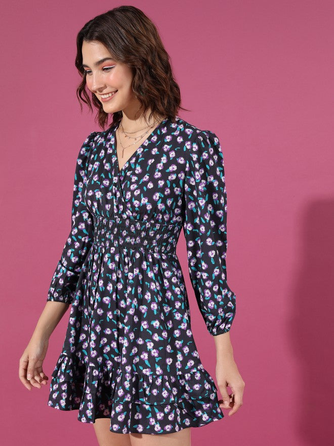 Tokyo Talkies Women Black Printed Wrap Dress - Black - Image 4