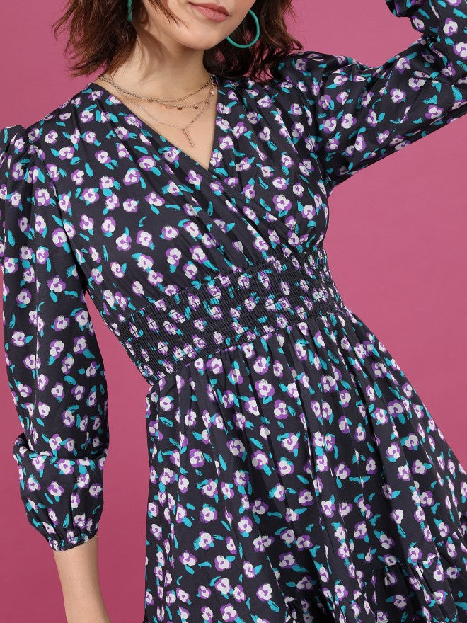 Tokyo Talkies Women Black Printed Wrap Dress - Black - Image 5
