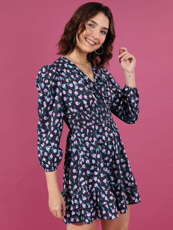 Tokyo Talkies Women Black Printed Wrap Dress - Black - Image 6