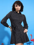 Tokyo Talkies Women Black Printed Shirt Dress - Black - Image 1