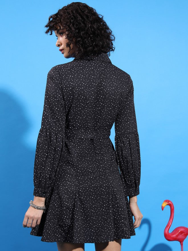 Tokyo Talkies Women Black Printed Shirt Dress - Black - Image 3