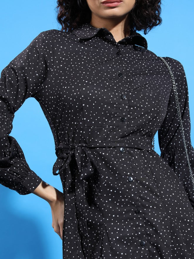 Tokyo Talkies Women Black Printed Shirt Dress - Black - Image 5