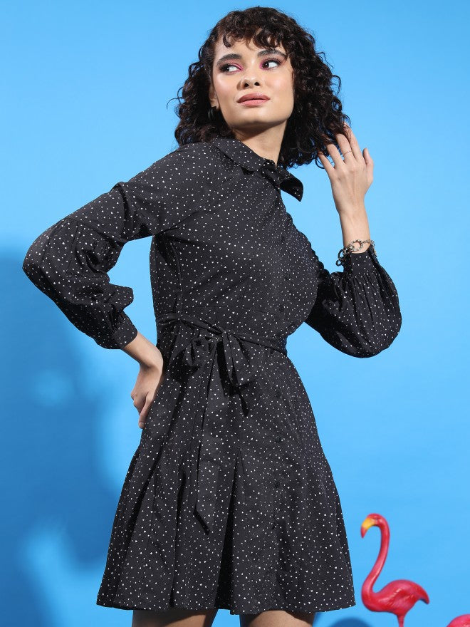 Tokyo Talkies Women Black Printed Shirt Dress - Black - Image 6