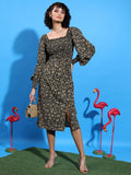 Tokyo Talkies Women Black Printed A-Line Dress - Black - Image 1