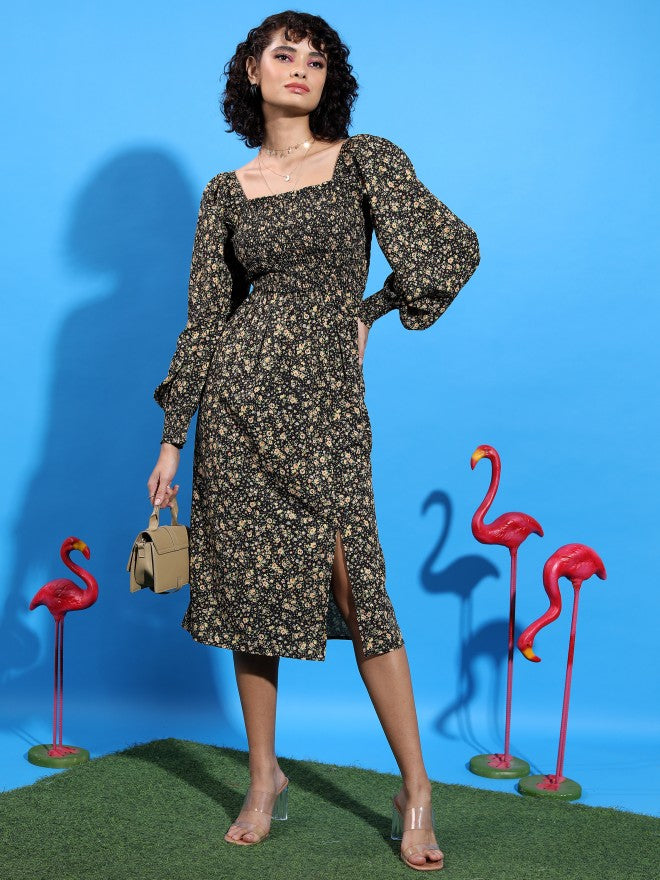 Tokyo Talkies Women Black Printed A-Line Dress - Black - Image 1