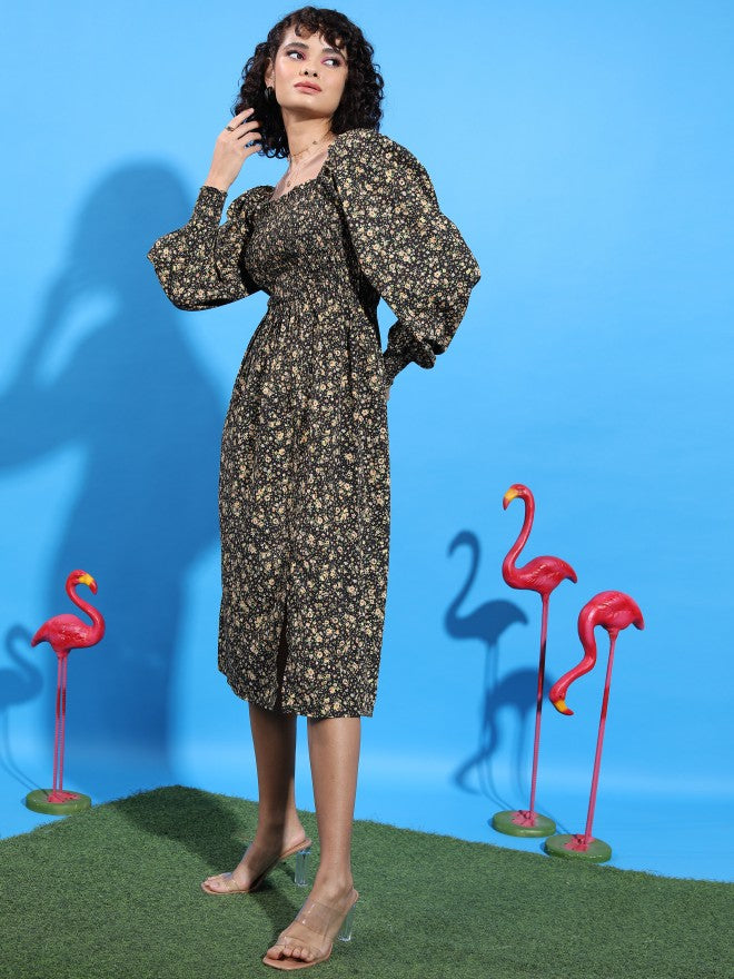 Tokyo Talkies Women Black Printed A-Line Dress - Black - Image 2