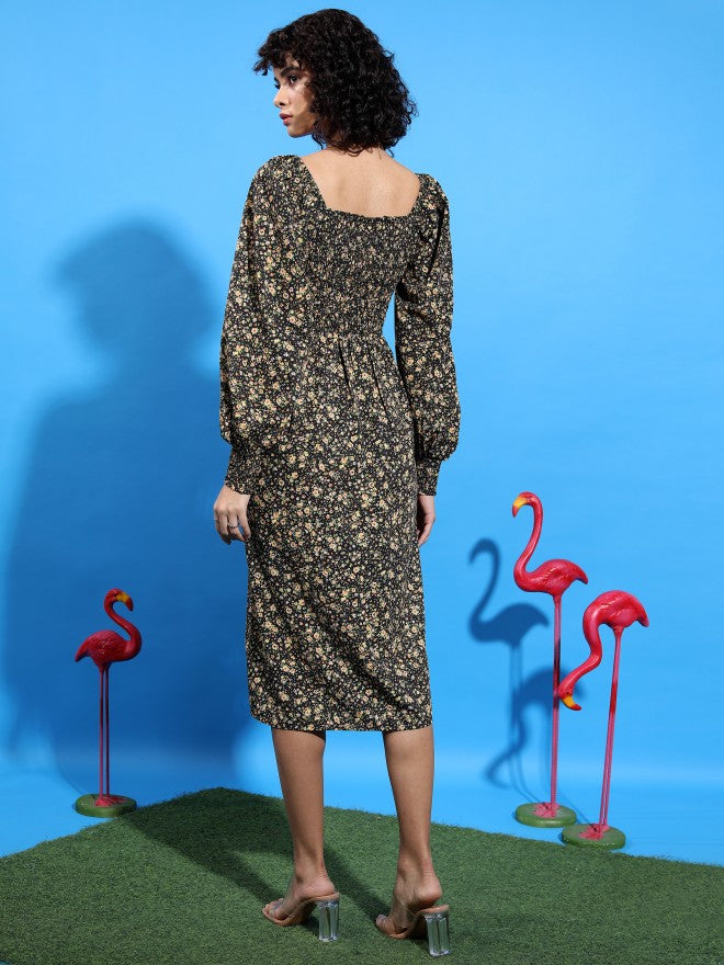 Tokyo Talkies Women Black Printed A-Line Dress - Black - Image 3