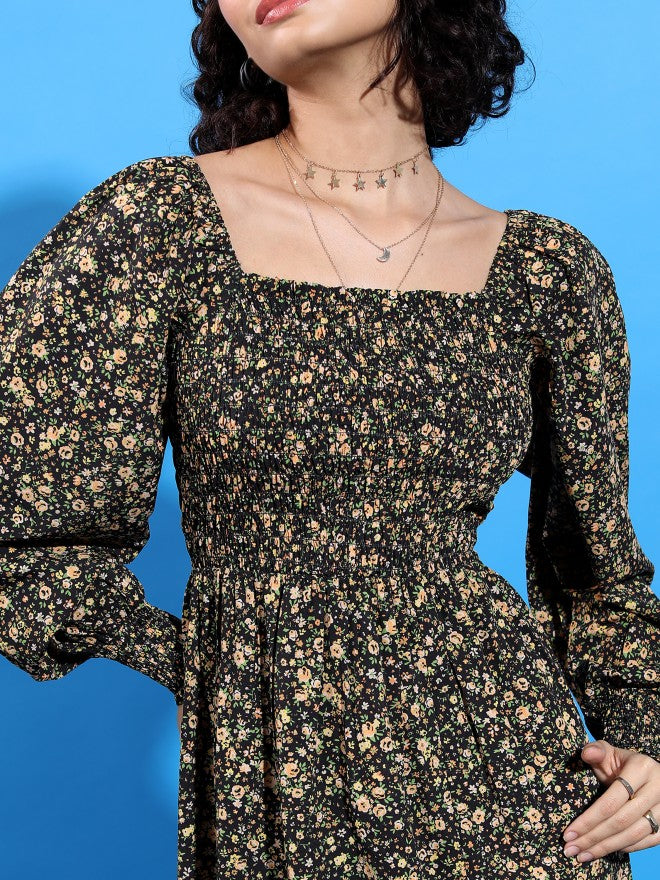 Tokyo Talkies Women Black Printed A-Line Dress - Black - Image 5