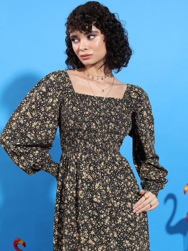 Tokyo Talkies Women Black Printed A-Line Dress - Black - Image 6