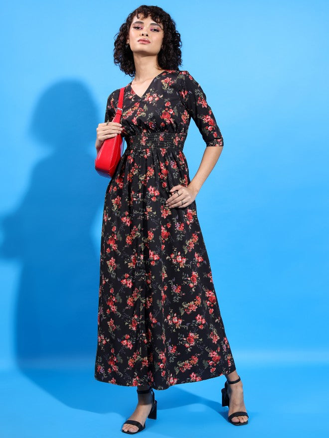 Tokyo Talkies Women Black/Red/Multi Printed Maxi Dress - Black - Image 1