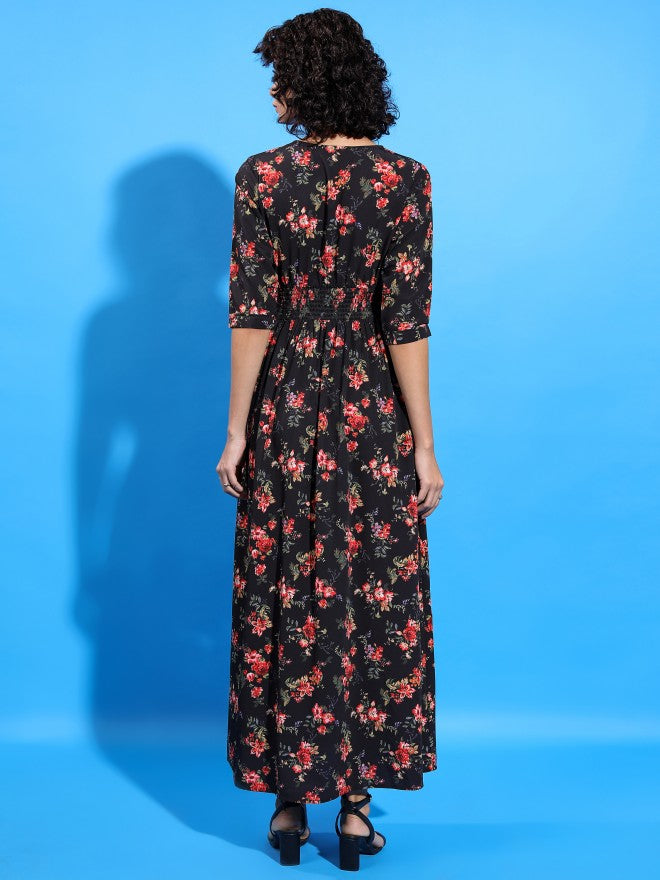 Tokyo Talkies Women Black/Red/Multi Printed Maxi Dress - Black - Image 3