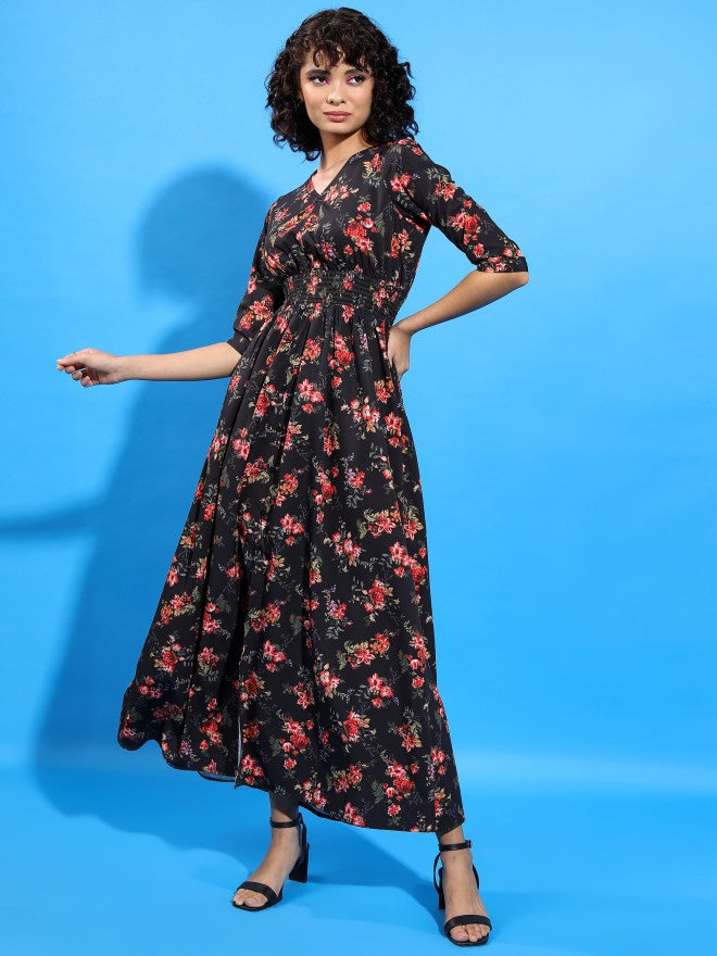Tokyo Talkies Women Black/Red/Multi Printed Maxi Dress - Black - Image 4