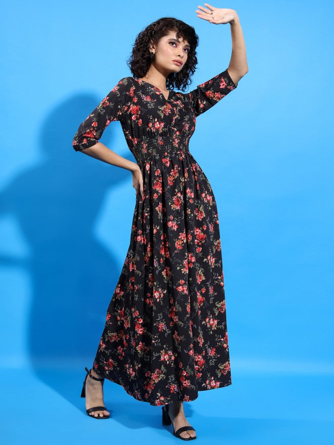 Tokyo Talkies Women Black/Red/Multi Printed Maxi Dress - Black - Image 6