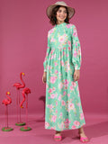 Tokyo Talkies Women Green/Pink/Multi Printed Maxi Dress - Green - Image 1