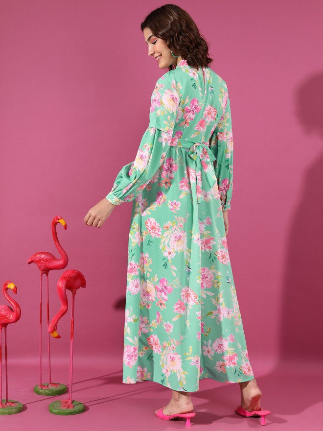 Tokyo Talkies Women Green/Pink/Multi Printed Maxi Dress - Green - Image 3
