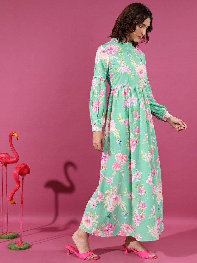 Tokyo Talkies Women Green/Pink/Multi Printed Maxi Dress - Green - Image 4