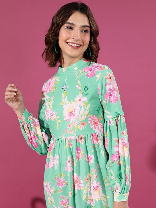 Tokyo Talkies Women Green/Pink/Multi Printed Maxi Dress - Green - Image 6