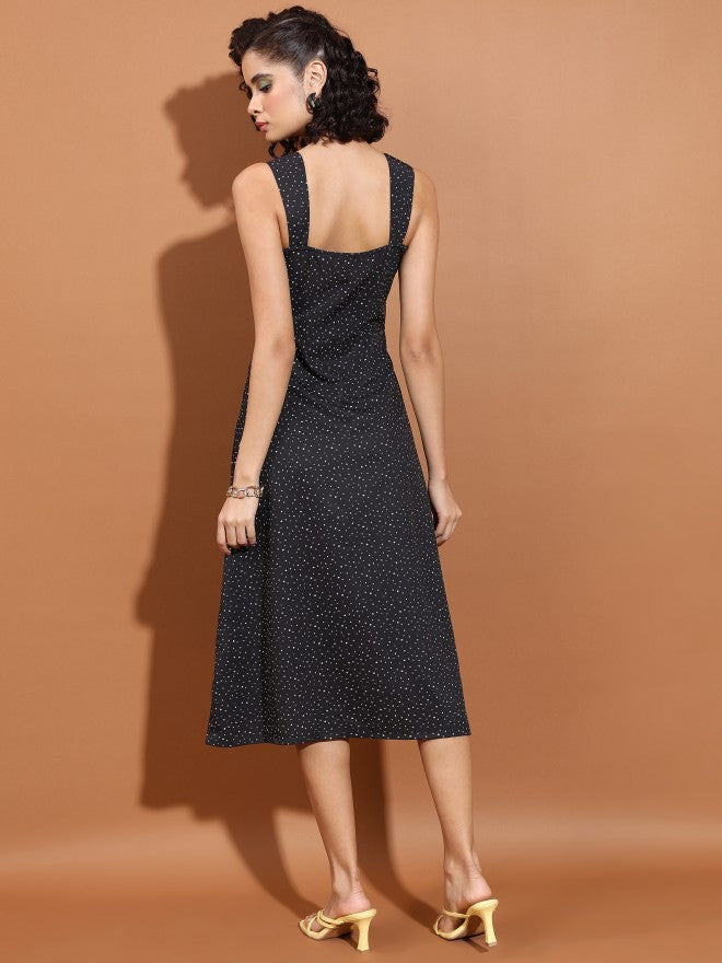 Tokyo Talkies Women Black Printed A-Line Dress - Black - Image 3