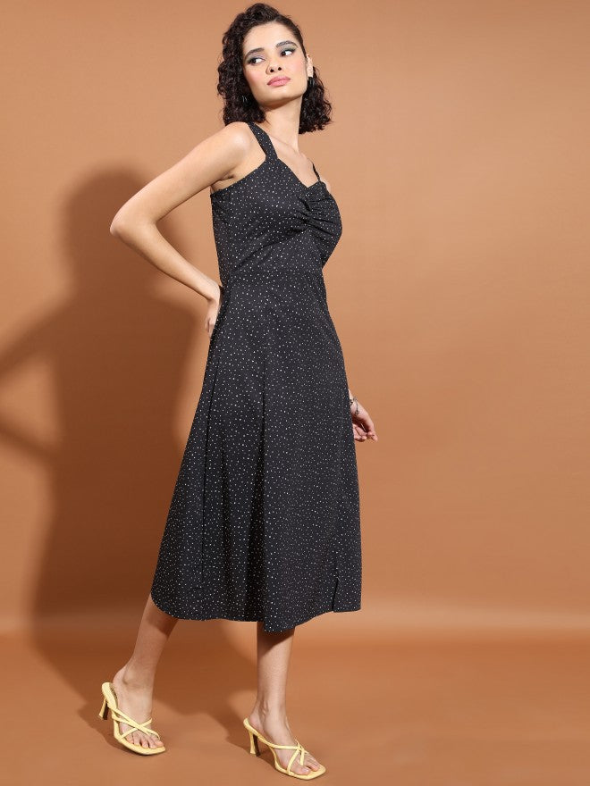 Tokyo Talkies Women Black Printed A-Line Dress - Black - Image 4