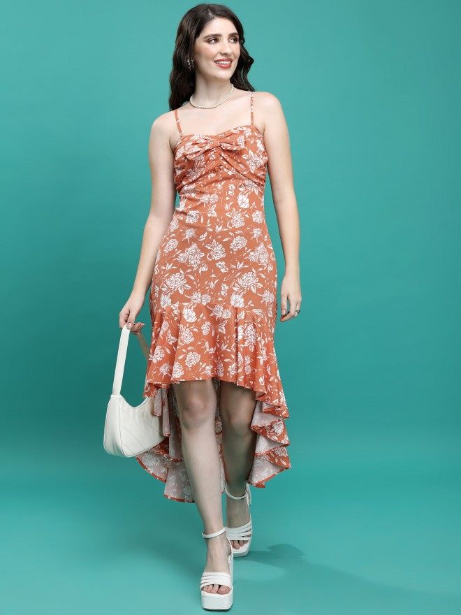 Tokyo Talkies Women Rust Printed Fit And Flare Dress - Rust - Image 1