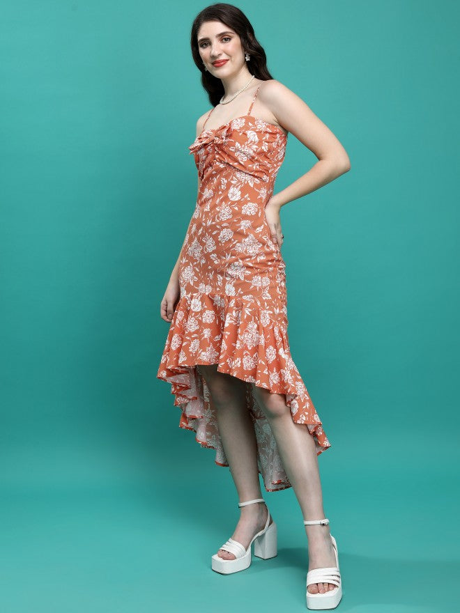 Tokyo Talkies Women Rust Printed Fit And Flare Dress - Rust - Image 2