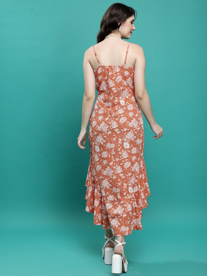 Tokyo Talkies Women Rust Printed Fit And Flare Dress - Rust - Image 3