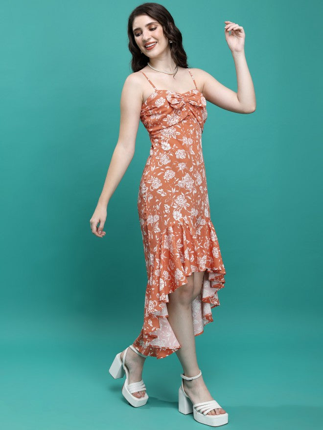 Tokyo Talkies Women Rust Printed Fit And Flare Dress - Rust - Image 4