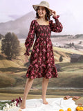 Tokyo Talkies Women Maroon Printed Fit And Flare Dress - Maroon - Image 1