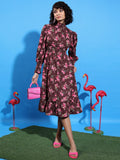 Tokyo Talkies Women Green/Pink/Multi Printed A-Line Dress - Green - Image 1