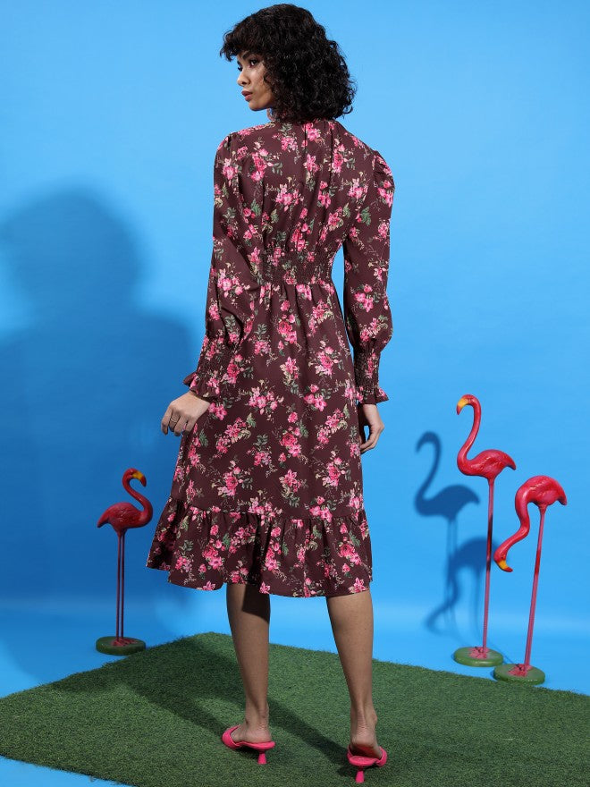 Tokyo Talkies Women Green/Pink/Multi Printed A-Line Dress - Green - Image 3