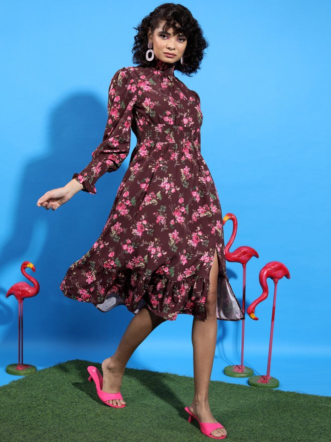 Tokyo Talkies Women Green/Pink/Multi Printed A-Line Dress - Green - Image 4