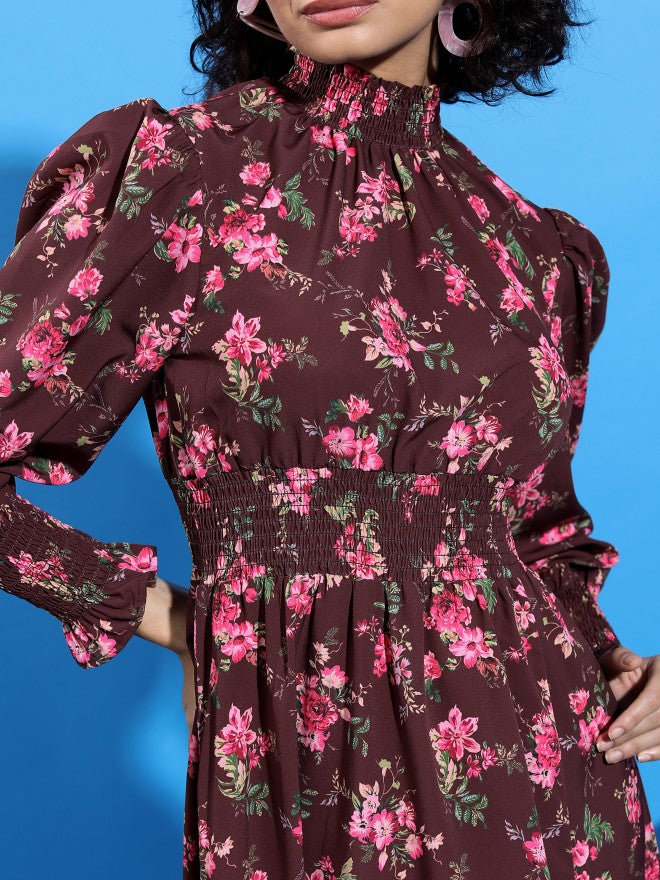Tokyo Talkies Women Green/Pink/Multi Printed A-Line Dress - Green - Image 5